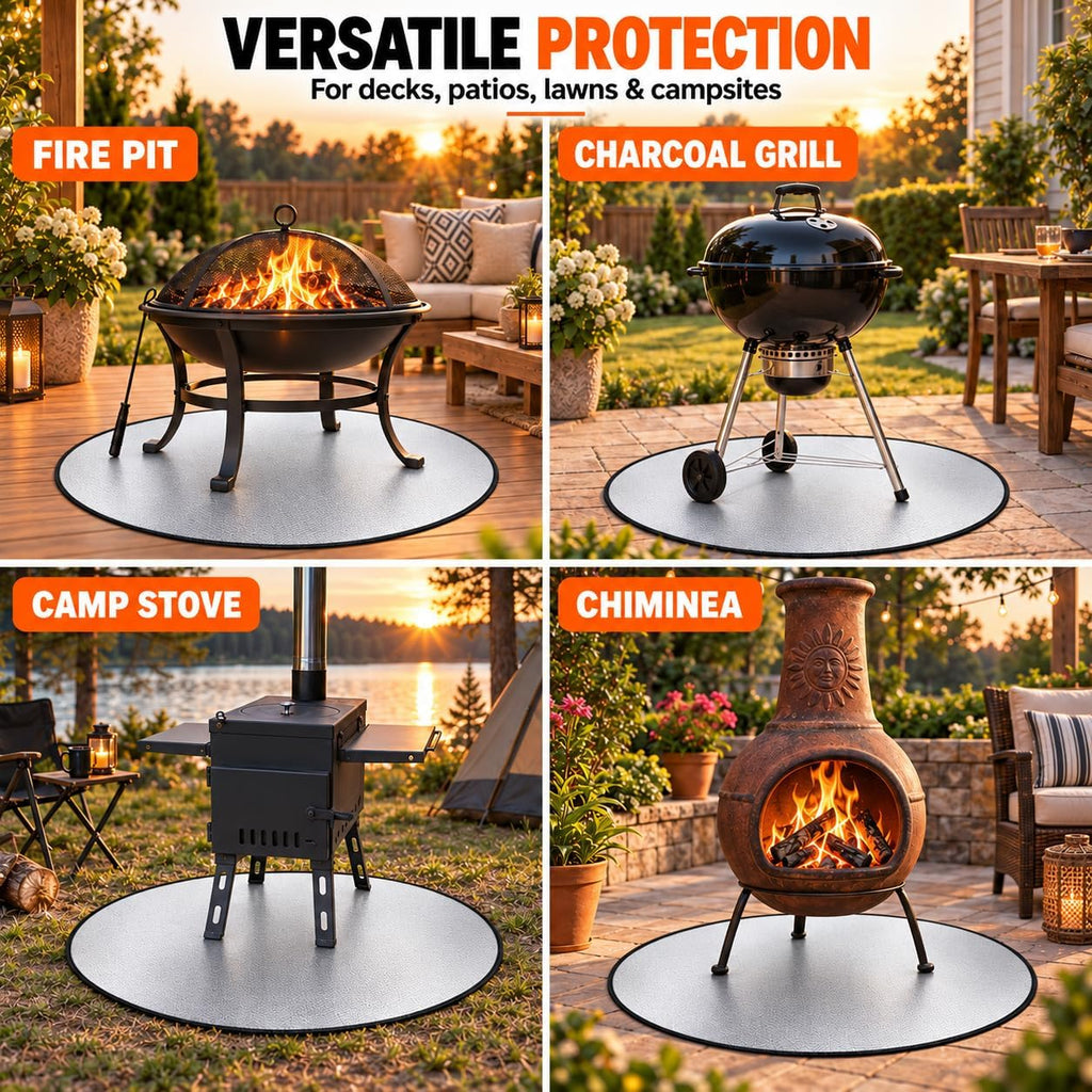 FLASLD 38 Inch Fire Pit Mat, 3-Layer Reflective Heat Barrier for Fire Pits
