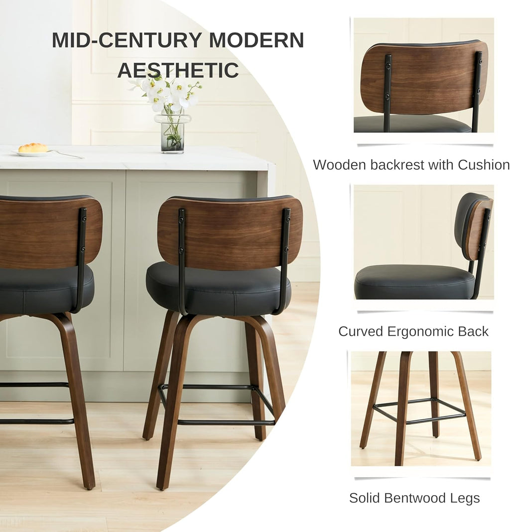 Swivel Bar Stools Set of 3, 30" Bar Height, Black