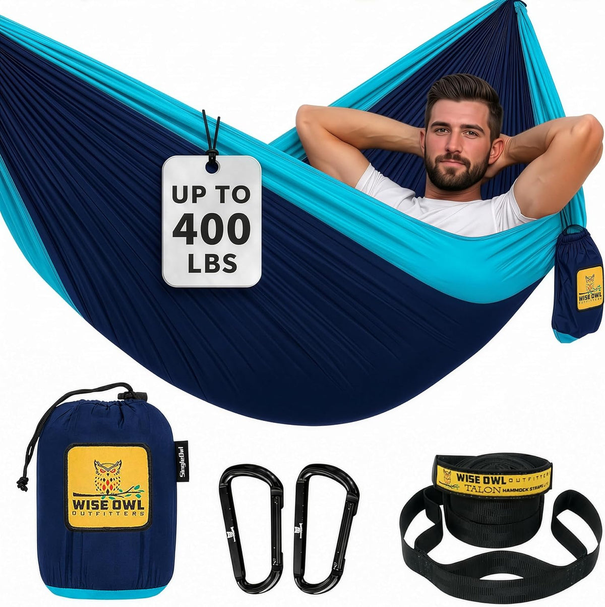 Wise Owl Outfitters Camping Hammock – up to 500lbs Portable Hammock with Tree Straps - Travel, Backpacking, Hiking, Outdoors Camping Gear - Single or Double