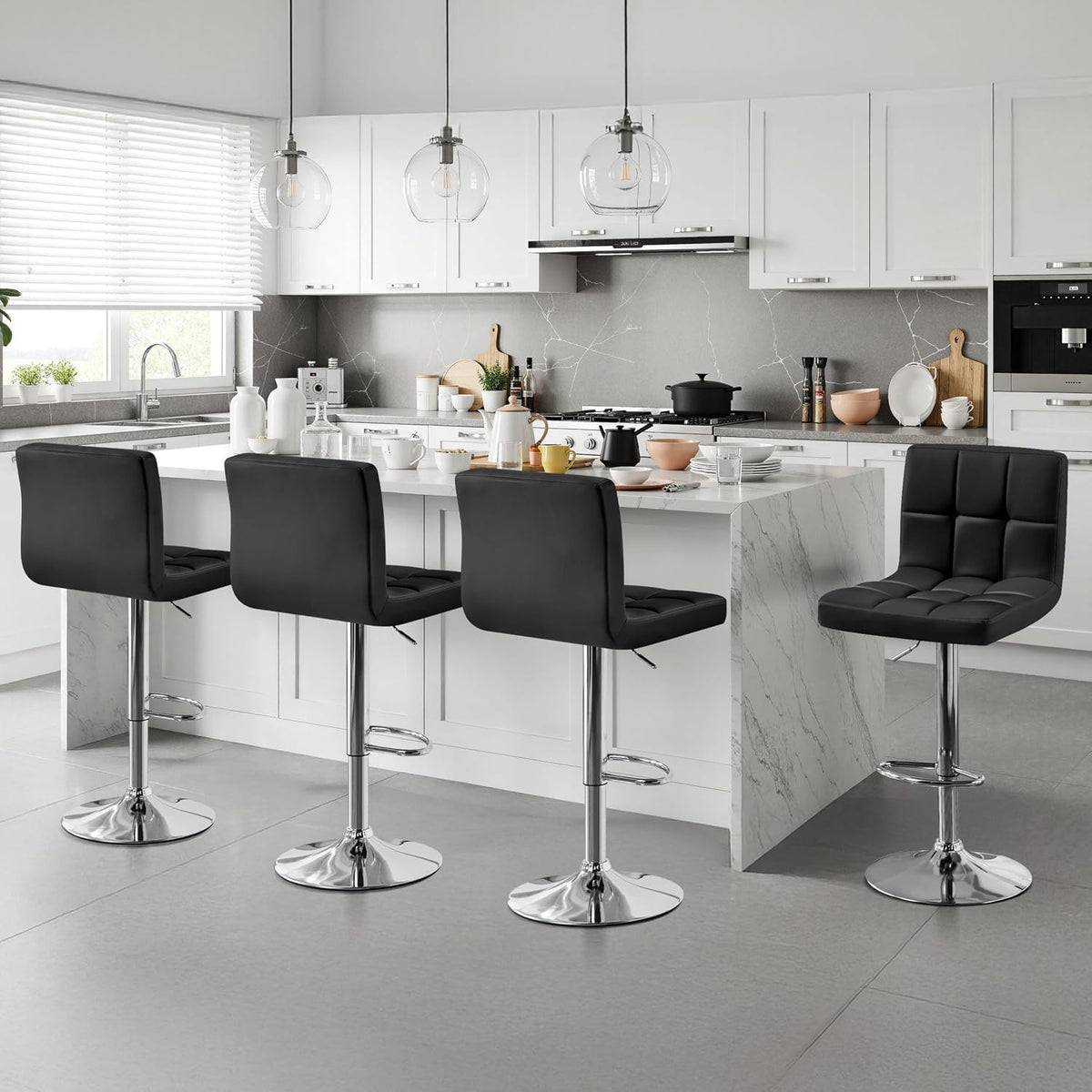 Yaheetech Bar Stools Set of 4 Adjustable Counter Height Barstools Black