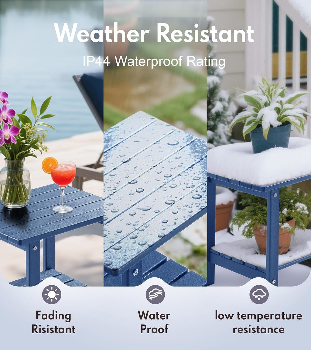 PASAMIC Outdoor Side Table, 2-Tier Storage Patio Side Table, HDPE Adirondack Side Table, Weather Resistant Square Small Outdoor Table for Patio, Backyard, Pool & Garden, Navy Blue