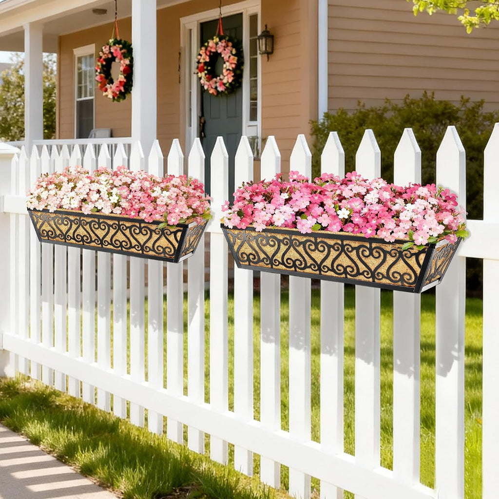 2 Pack 30 Inch Deck Railing Planter Box - Window Boxes Planters with Adjustable Brackets Coco Liners Balcony Planters Railing Hanging for Window Flower Boxes Outdoor Garden Decor