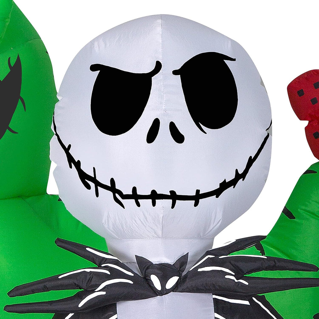 Gemmy Jack Skellington Halloween Inflatable Scene, 6.5 Ft Tall Lighted Nightmare Before Christmas Yard Decoration with Oogie Boogie, Outdoor Decor with Stakes and Tethers