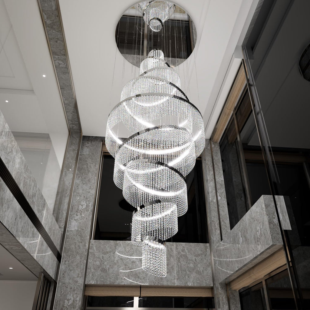 Flashing God H120'' Large 9-Tier Crystal Chandelier for High Ceiling Modern K9 Crystal Raindrop Chandeliers Lighting Staircase Chandelier Lighting Foyer Villa LED Dimmable 2700-6000K