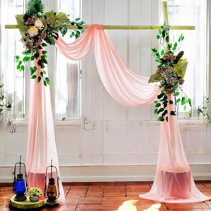MDS Halloween Chiffon Draping Fabric - 2 Panel, 30" Wide x 50ft Long - Sheer Spooky Arbor & Canopy Drapery for Haunted House Backdrops, Party Ceilings, DIY Costumes & Themed Events - Peach (Pack of 2)