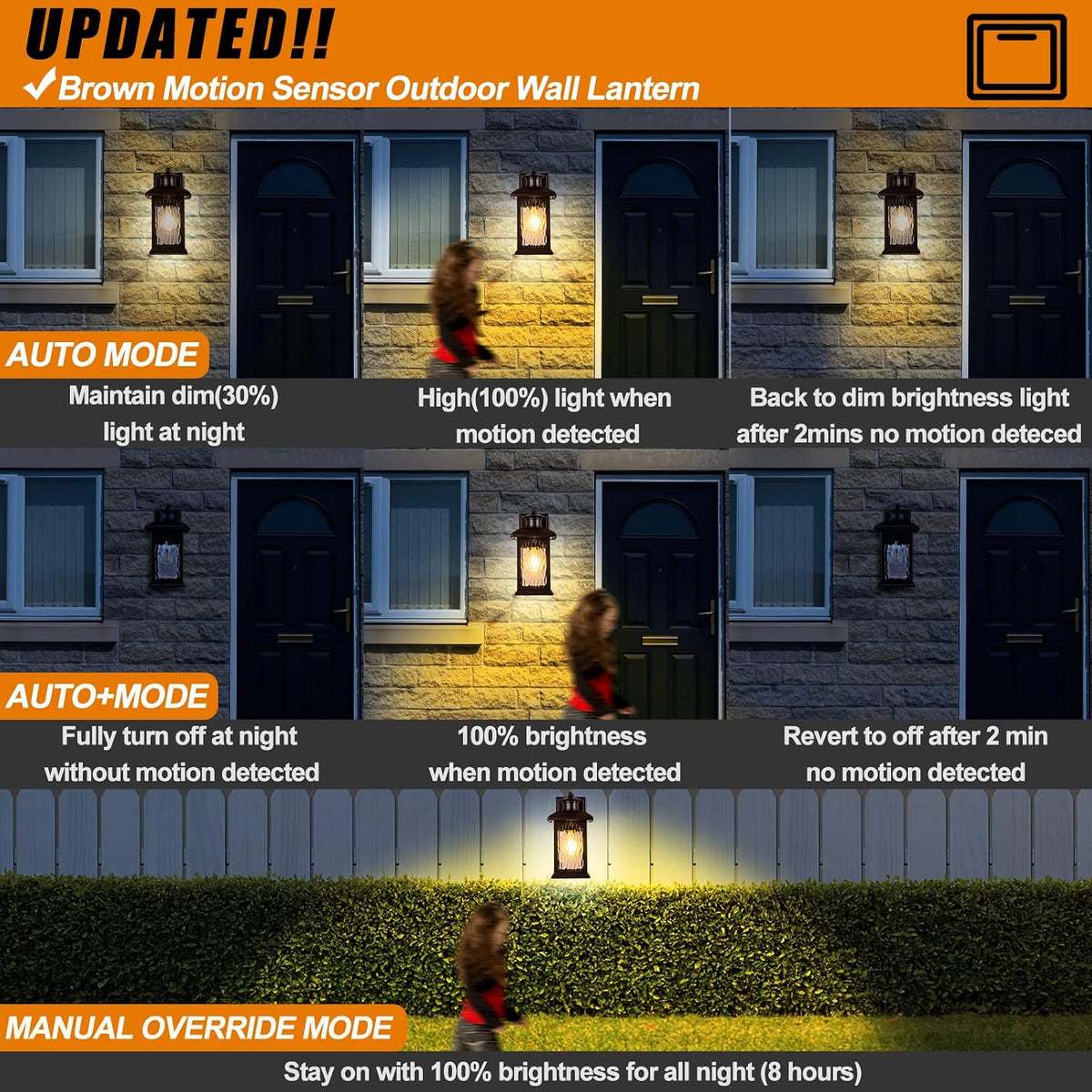 FILIYANO Motion Sensor Outdoor Wall Lights, Oil Rubbed Bronze, 2 Pack