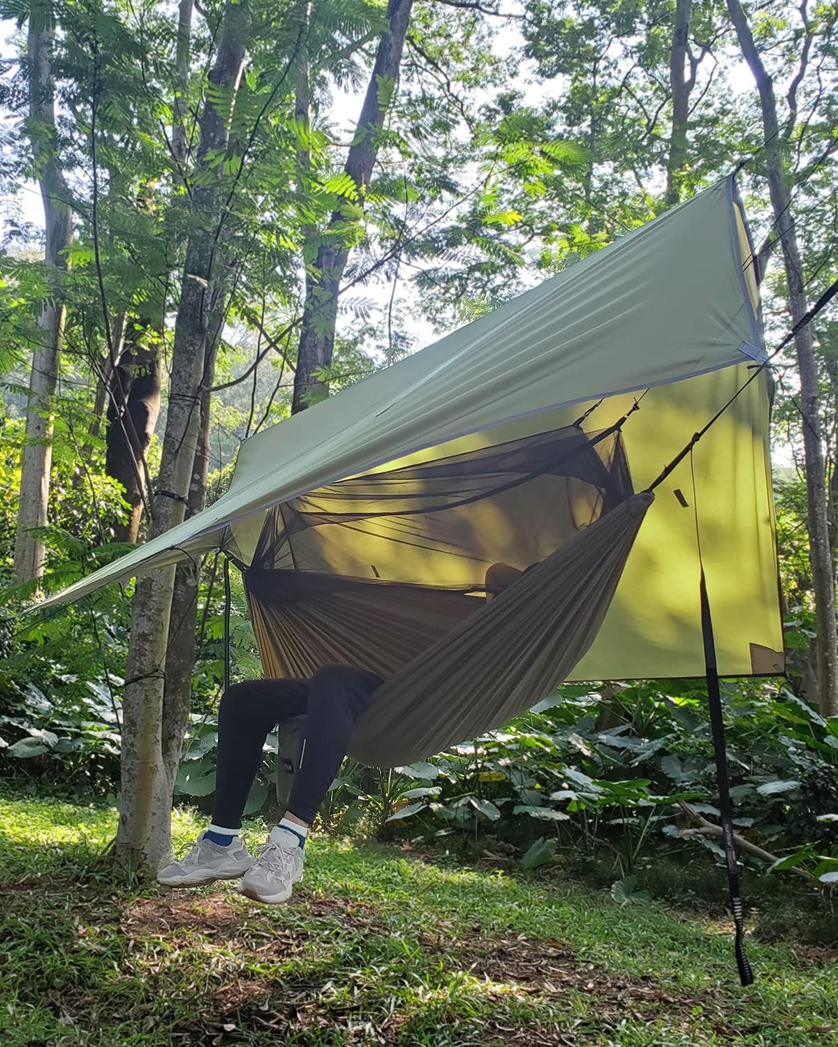 Sunyear Camping Hammock, Portable Single & Double Hammock with Net, 2 Person Hammock Tent with 2 * 10ft Straps, Best for Outdoor Hiking Survival Travel