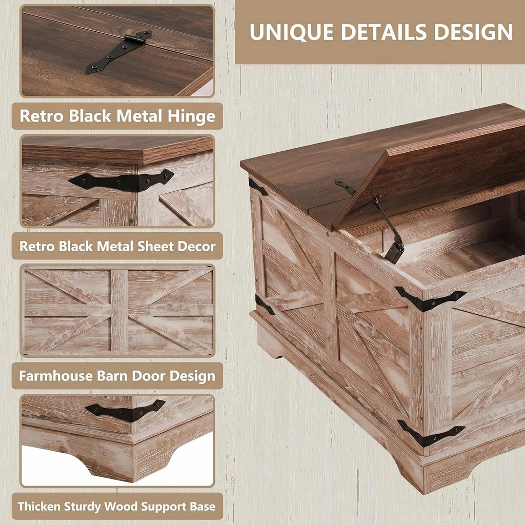 senlin Farmhouse Coffee Table, Heavy-Duty Coffee Table with Storage, Square Wood Center Table Set for Living Room with Pull Up Large Hidden Storage Compartment,Rustic Brown