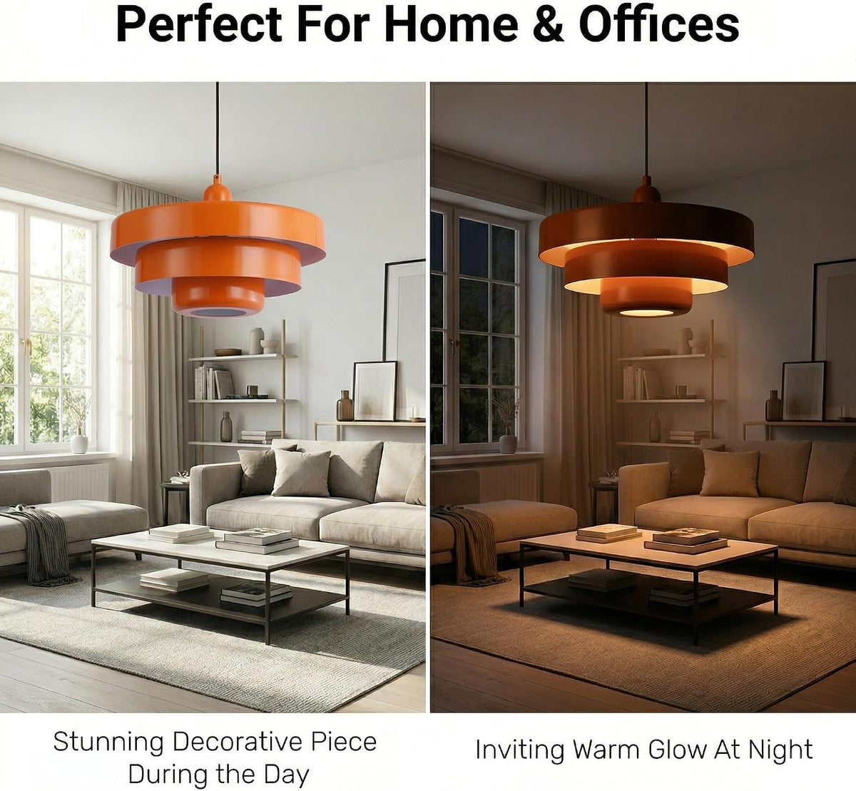 modern tiered metal pendant light, adjustable height ceiling showing dimensions
