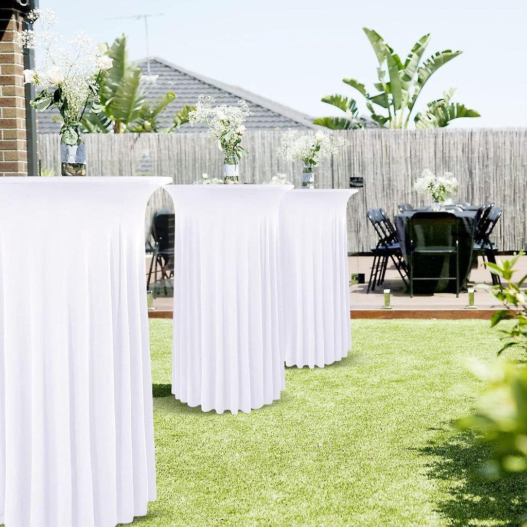 8 Packs White Round Cocktail Table Skirt 32"x 43"