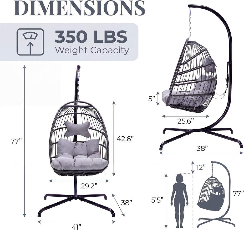 BULEXYARD Outdoor Egg Chair with Stand, 350 lbs Capacity Egg Swing Chair