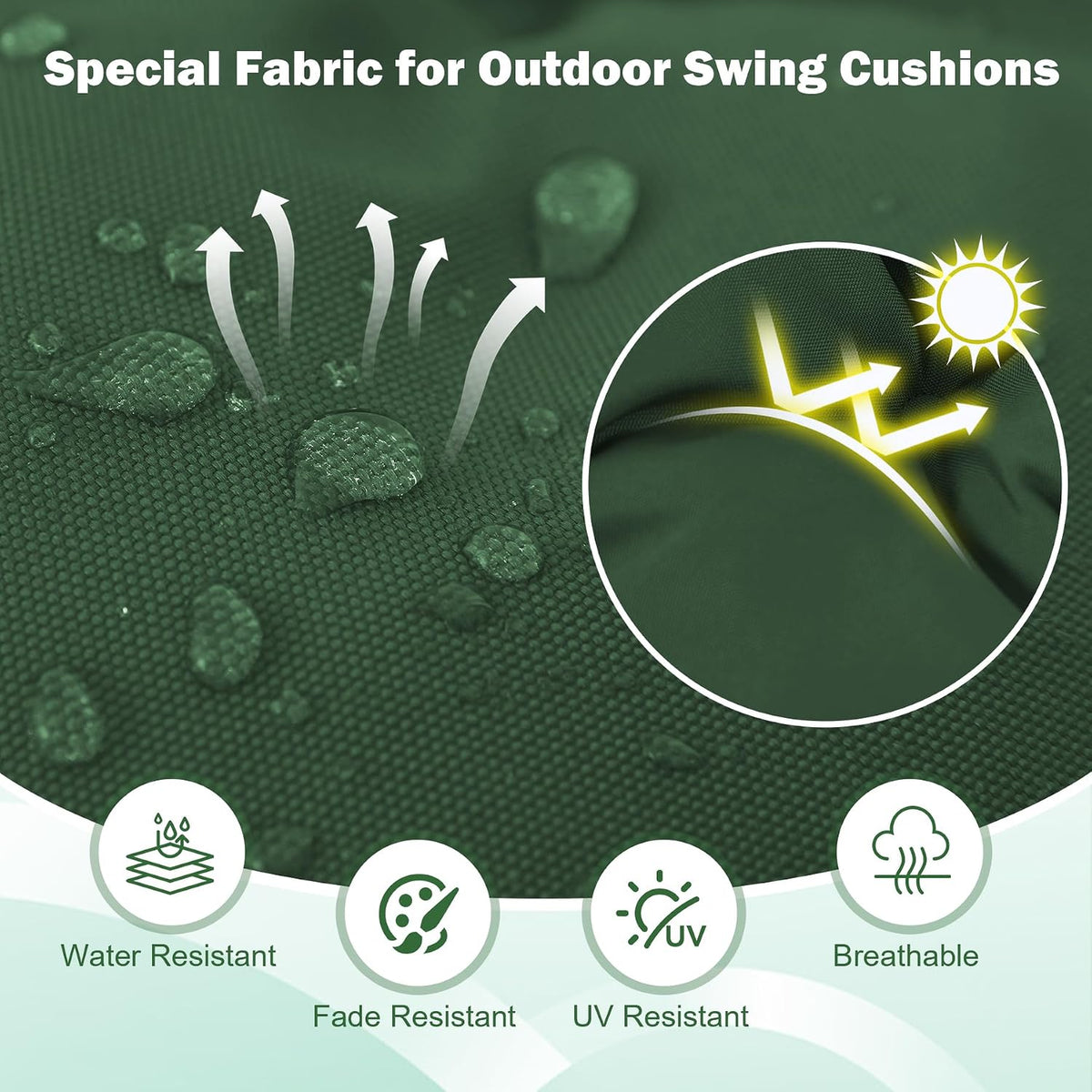 Porch Swing Cushions, 60x40 Inch Swing Cushions for Outdoor Furniture, Waterproof 3 Seater Patio Seat Cushion with Backrest, Replacement Bench Cushion for Glider, Settee, Forest Green