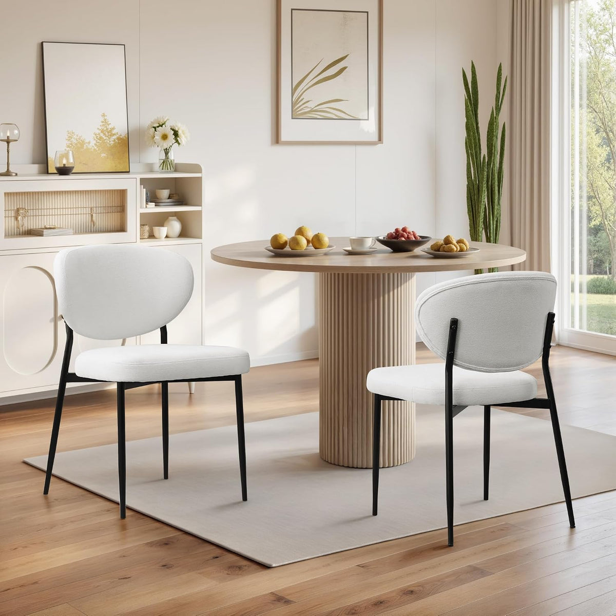 STOOLINK White Chenille Dining Chairs, Upholstered Kitchen Chairs Set of 2