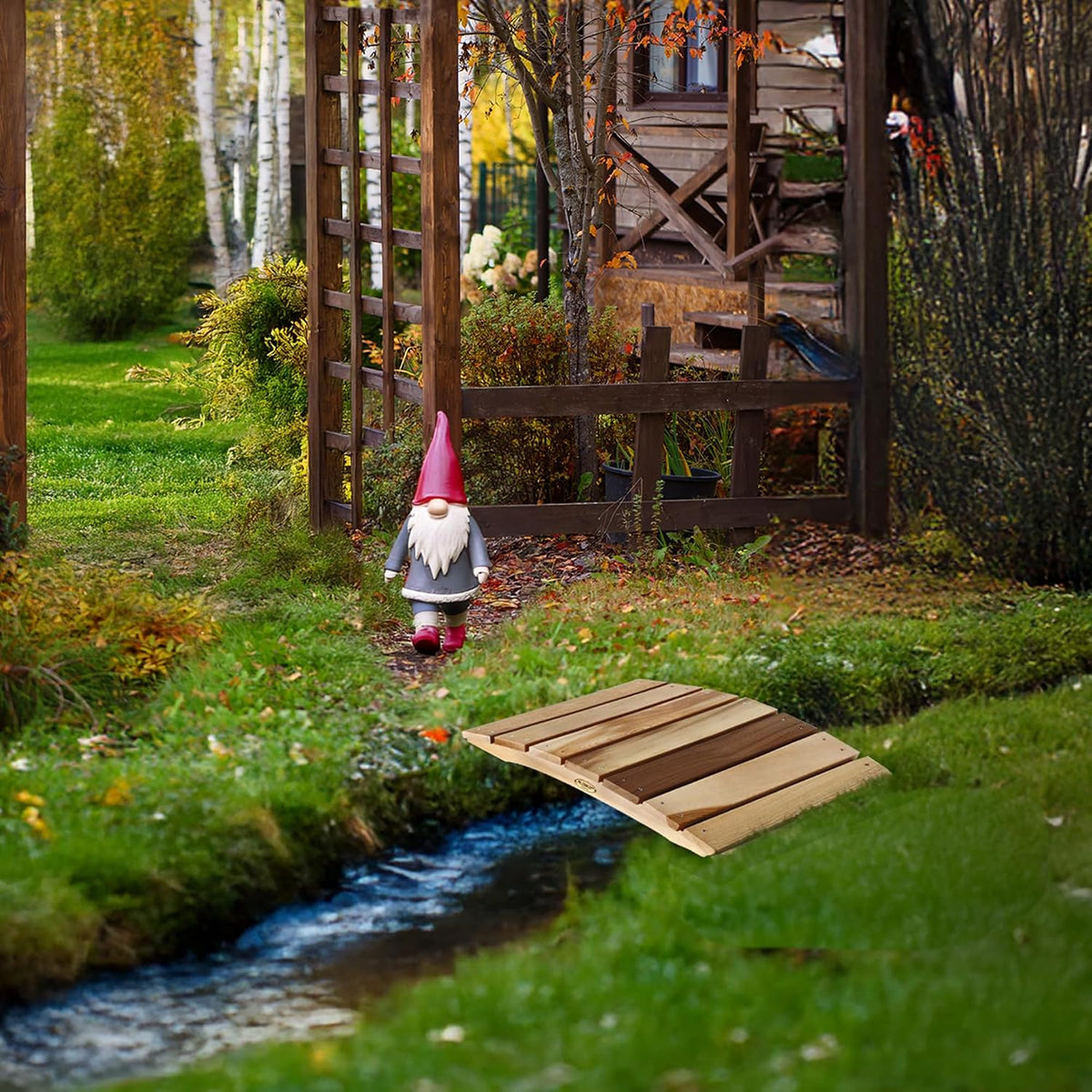 All Things Cedar Outdoor Wooden Garden Bridge for Walkway, Backyard Pond, 2’, Natural