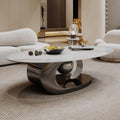 Glintee 49.2" Oval Stone Coffee Table, Grey S-Shaped Base