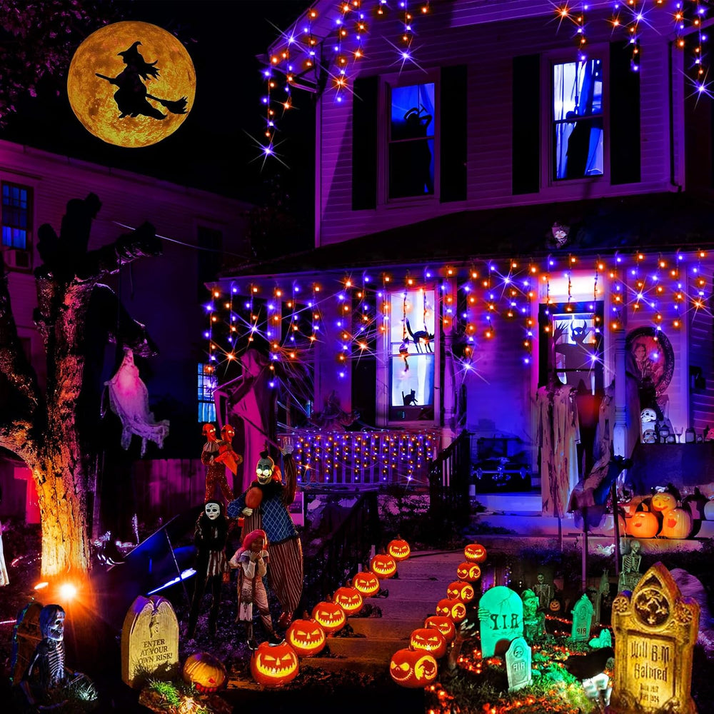 Hezbjiti 33FT 400 LED Orange Purple Halloween Lights Outdoor Decorations