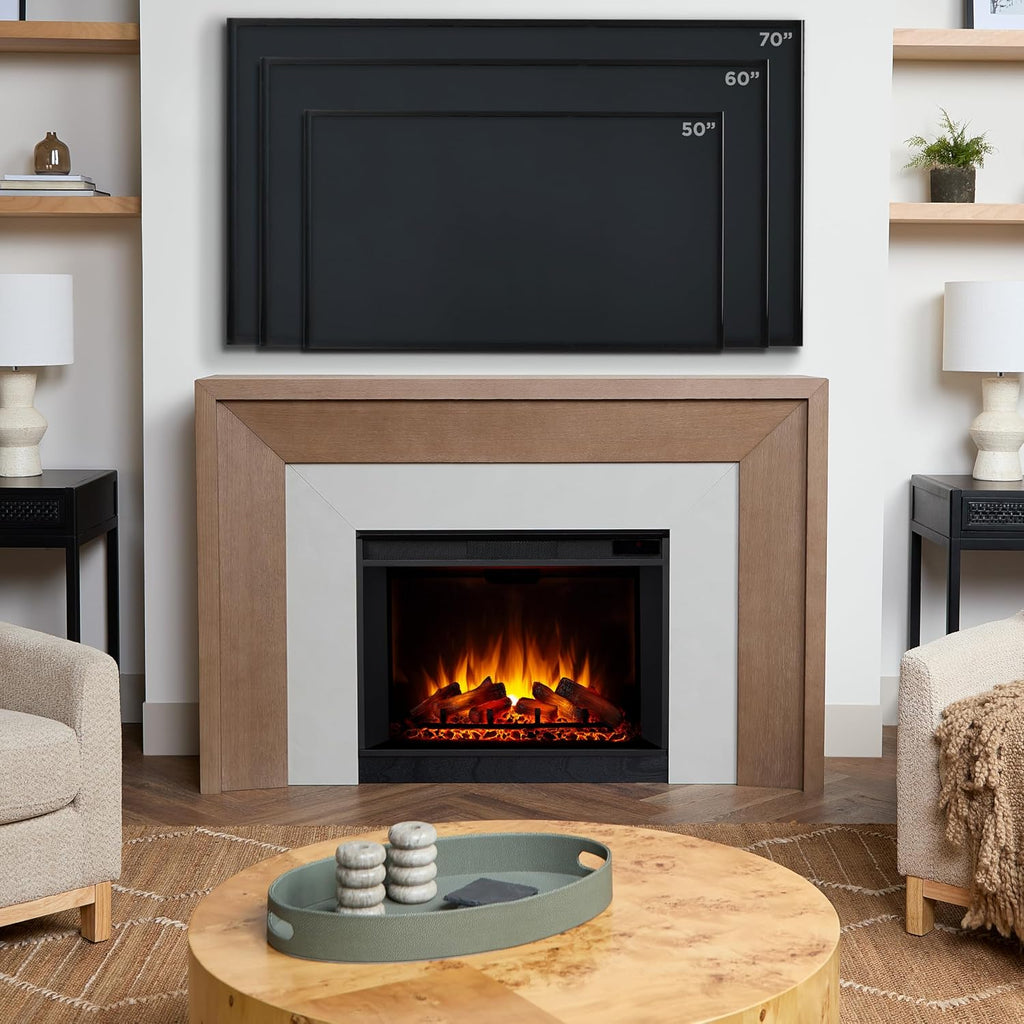Real Flame Brooks 64” Grand Electric Fireplace with Mantel for Living Room or Bedroom, Replaceable Fireplace Insert Heater, Realistic Log and Flame Effect, Remote Control, Timer (Classic White Oak).