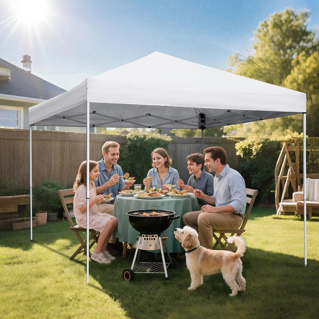 LEMY 10x10 Pop Up Canopy Tent,Instant Outdoor Patio Canopy with Wheeled Carry Bag and Ropes,White Portable Height Adjustable Outdoor Tent for Beach,Events,Camping