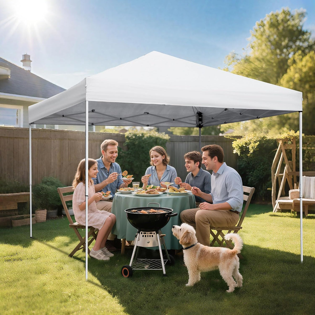 LEMY 10x10 Pop Up Canopy Tent,Instant Outdoor Patio Canopy with Wheeled Carry Bag and Ropes,White Portable Height Adjustable Outdoor Tent for Beach,Events,Camping