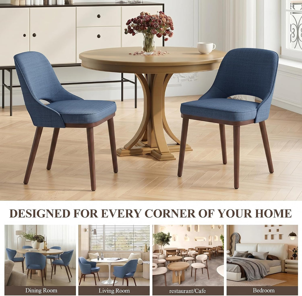 Modern Upholstered Chairs, Curved Open‑Back Fabric Kitchen Chairs(Set of 4)