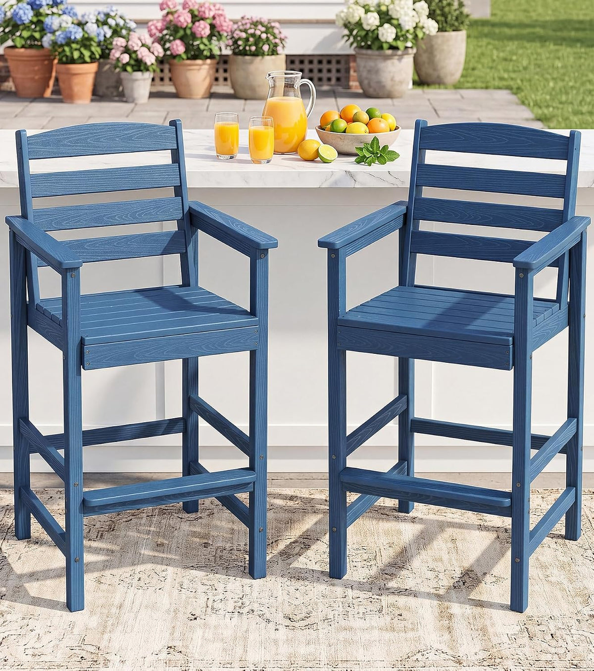 SERWALL Tall Adirondack Chairs Set of 2, Outdoor Bar Chairs,Blue