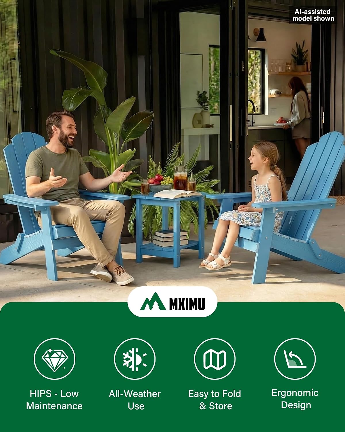 MXIMU Folding Adirondack Chairs Set of 8, Easy to Assemble Plastic Chair