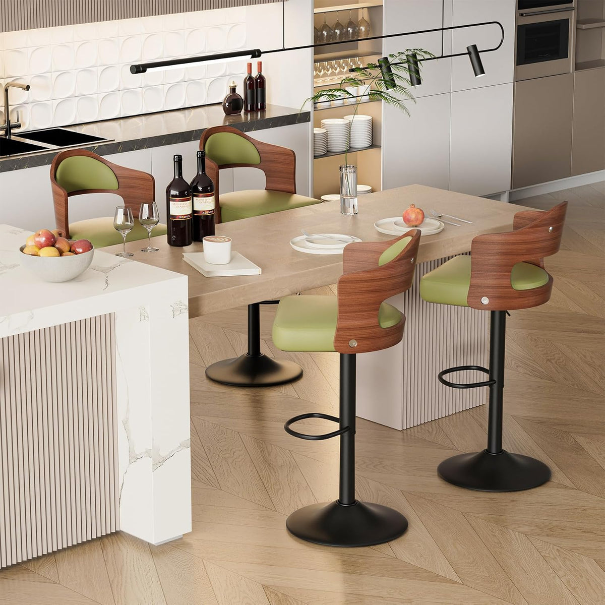 Swivel Bar Stools Set of 4,Bentwood Adjustable Height Barstools