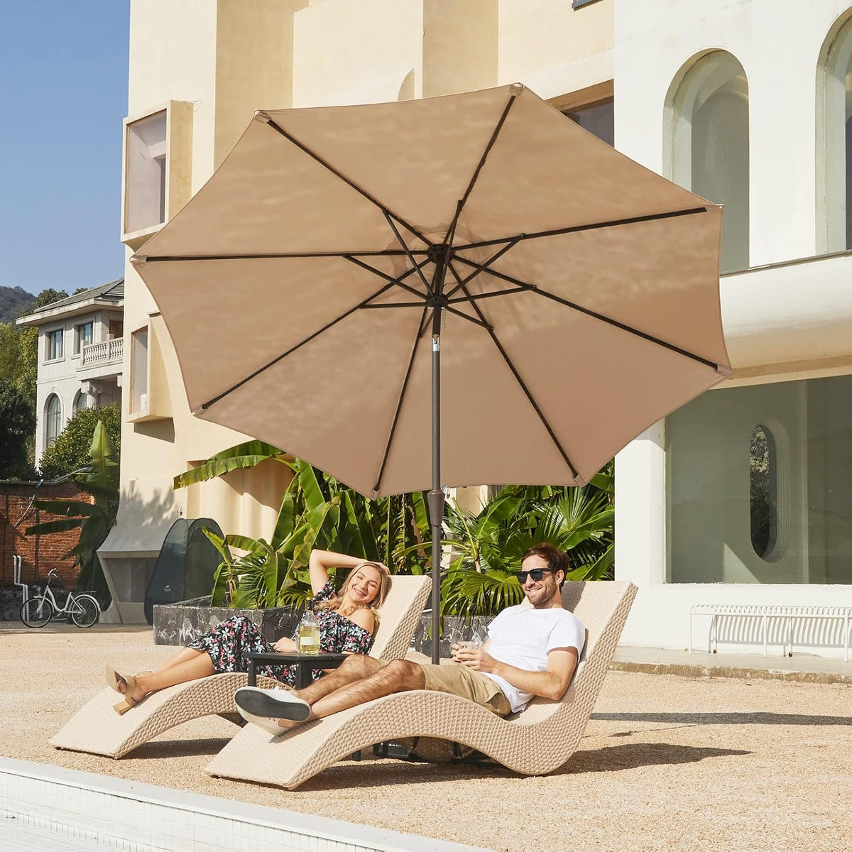 JEAREY 9FT Outdoor Patio Umbrella, Market Umbrella, Beige
