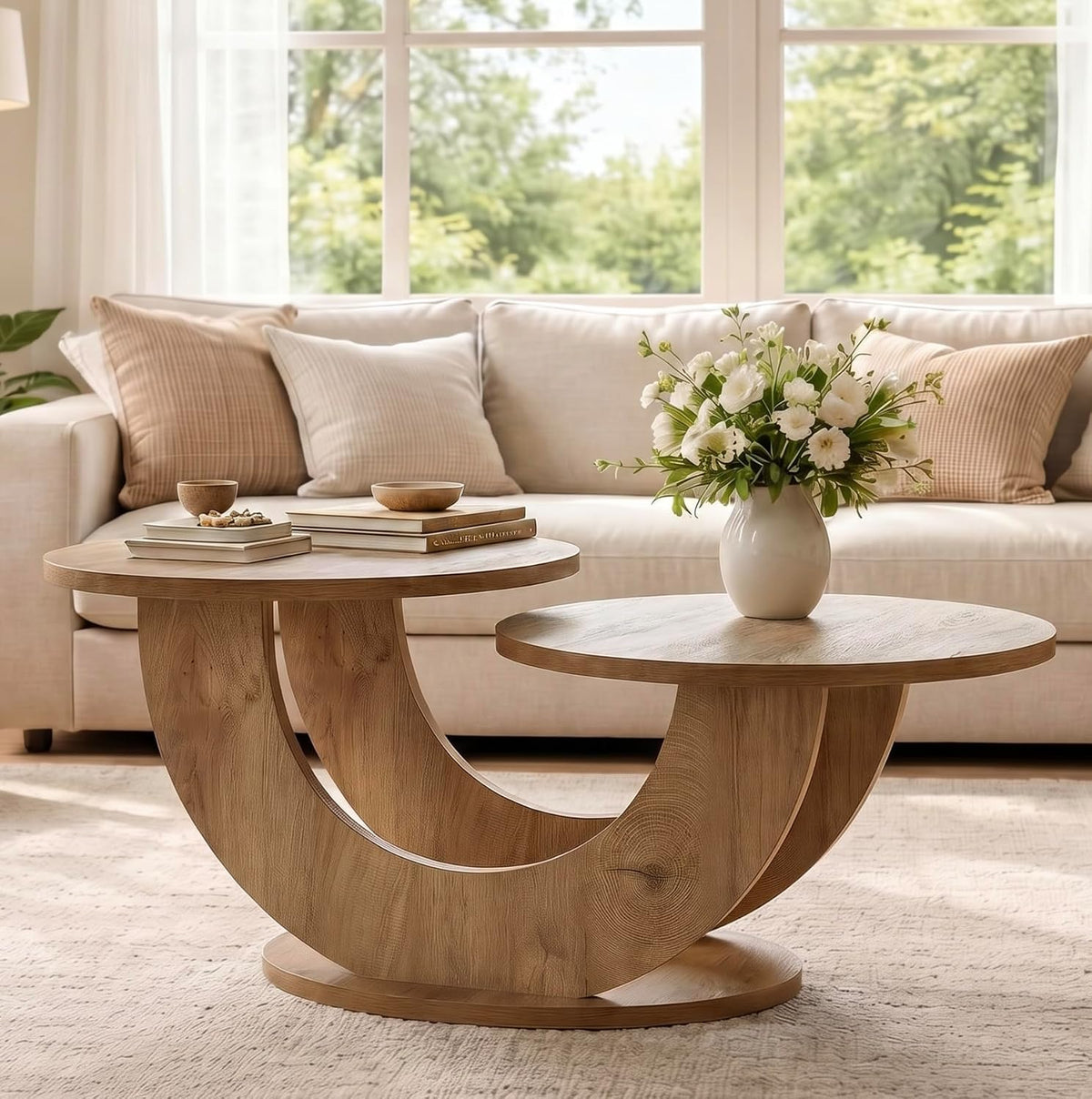 Tribesigns 45.3" Round Wood Coffee Table, 2-Tier Farmhouse Center Table
