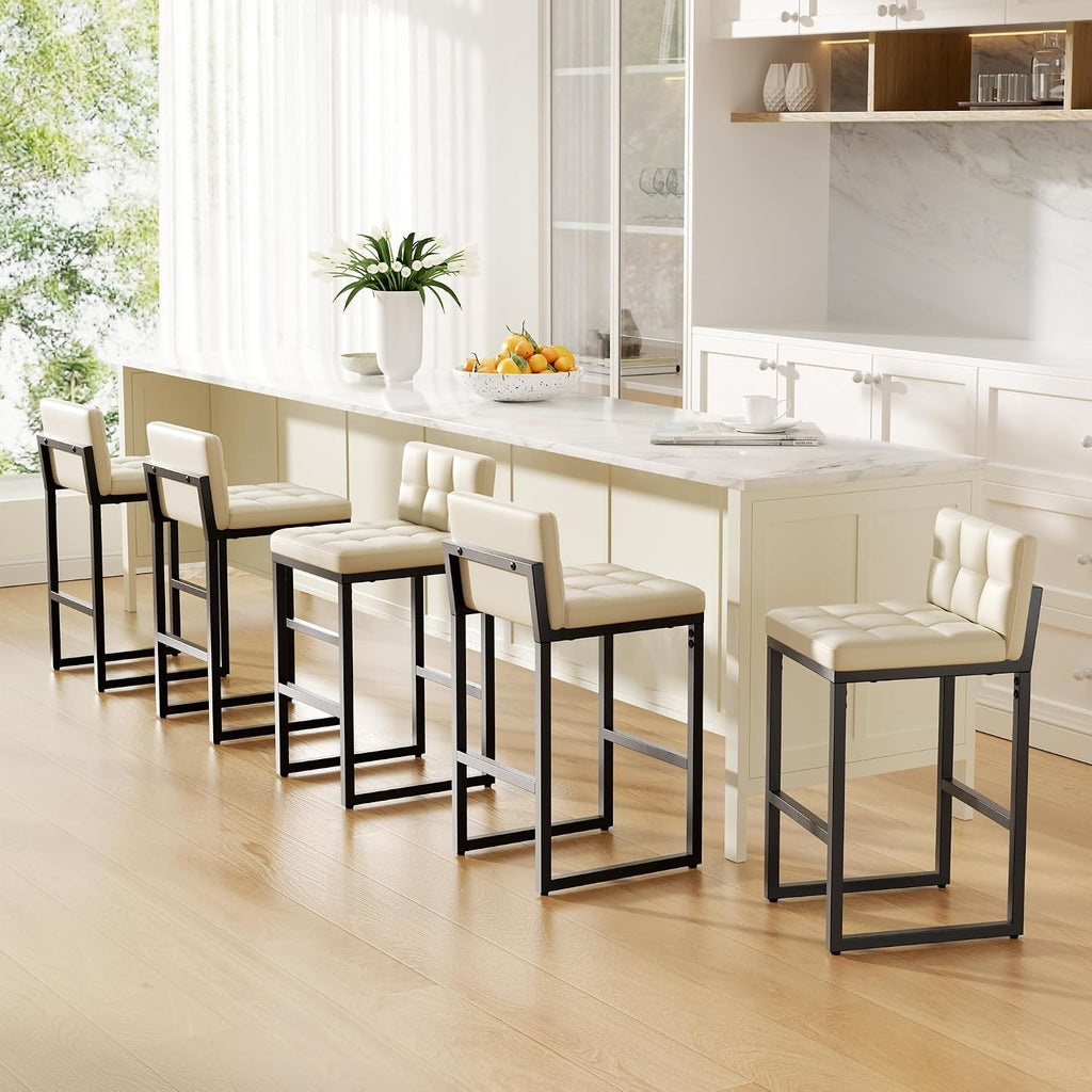 Bar Stools Set of 2, Modern Counter Height Bar Stools, Beige