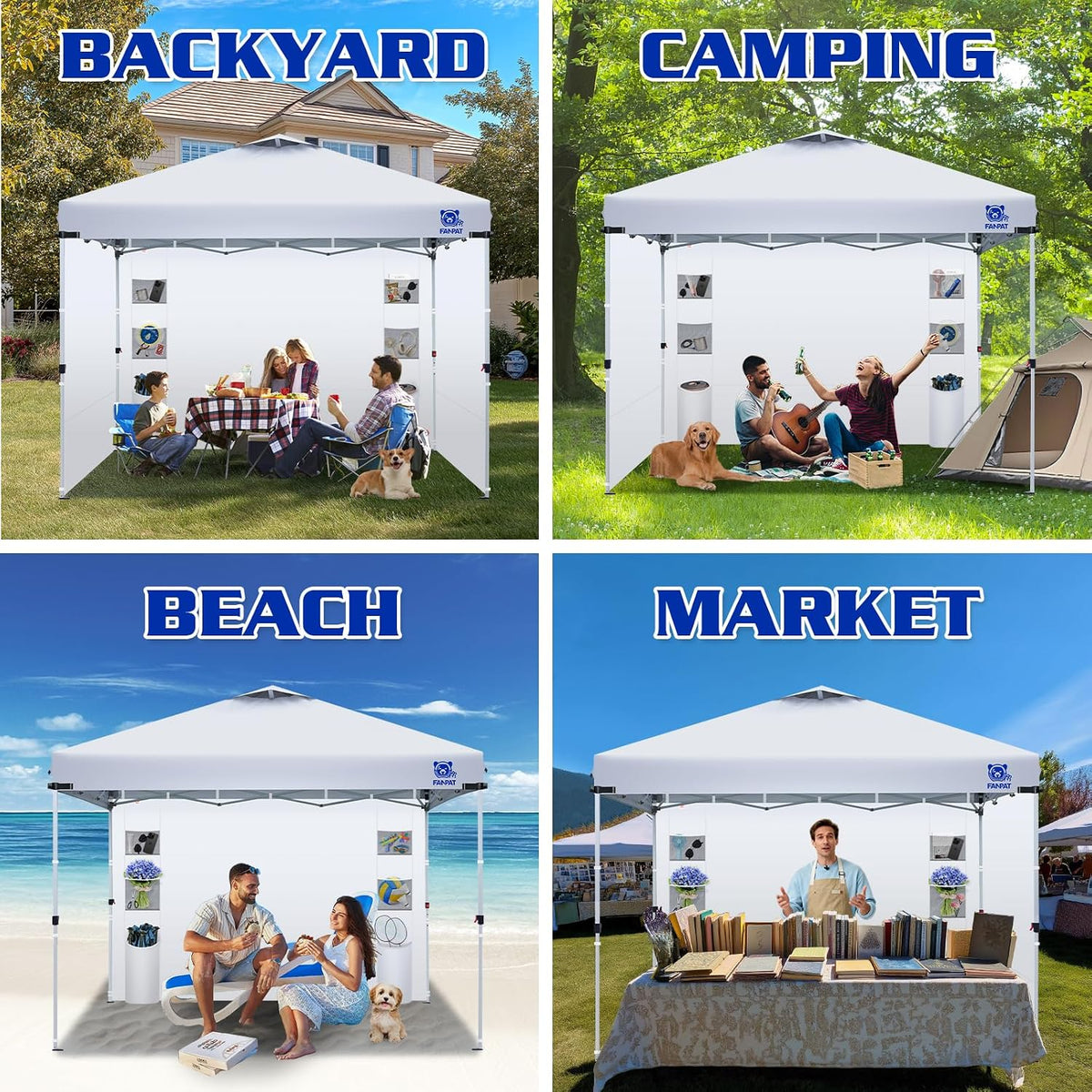 FANPAT Instant Canopy Tent SideWalls with 6 Pockets for 10x10 FT Pop Up Canopy, 210D Polyester Waterproof(3PCS Sidewall Only, Canopy Tent NOT Included)