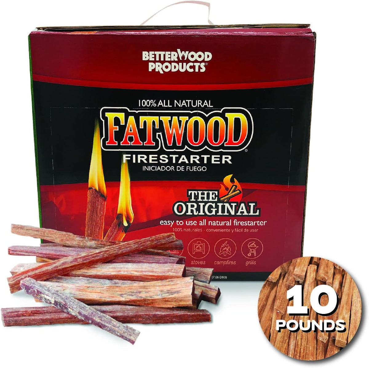 BetterWood Products Natural Pine Fatwood Fire Starter Burlap Bag, 10 Lb