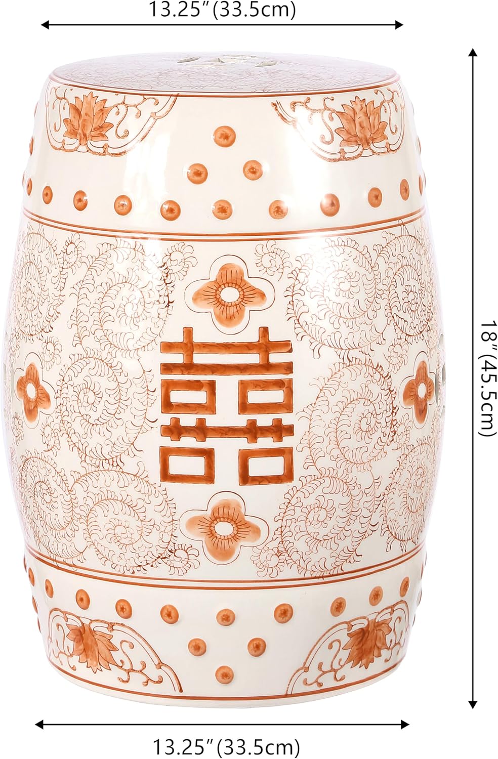JONATHAN Y Double Happiness Ceramic Garden Stool 18" Table, Orange/White