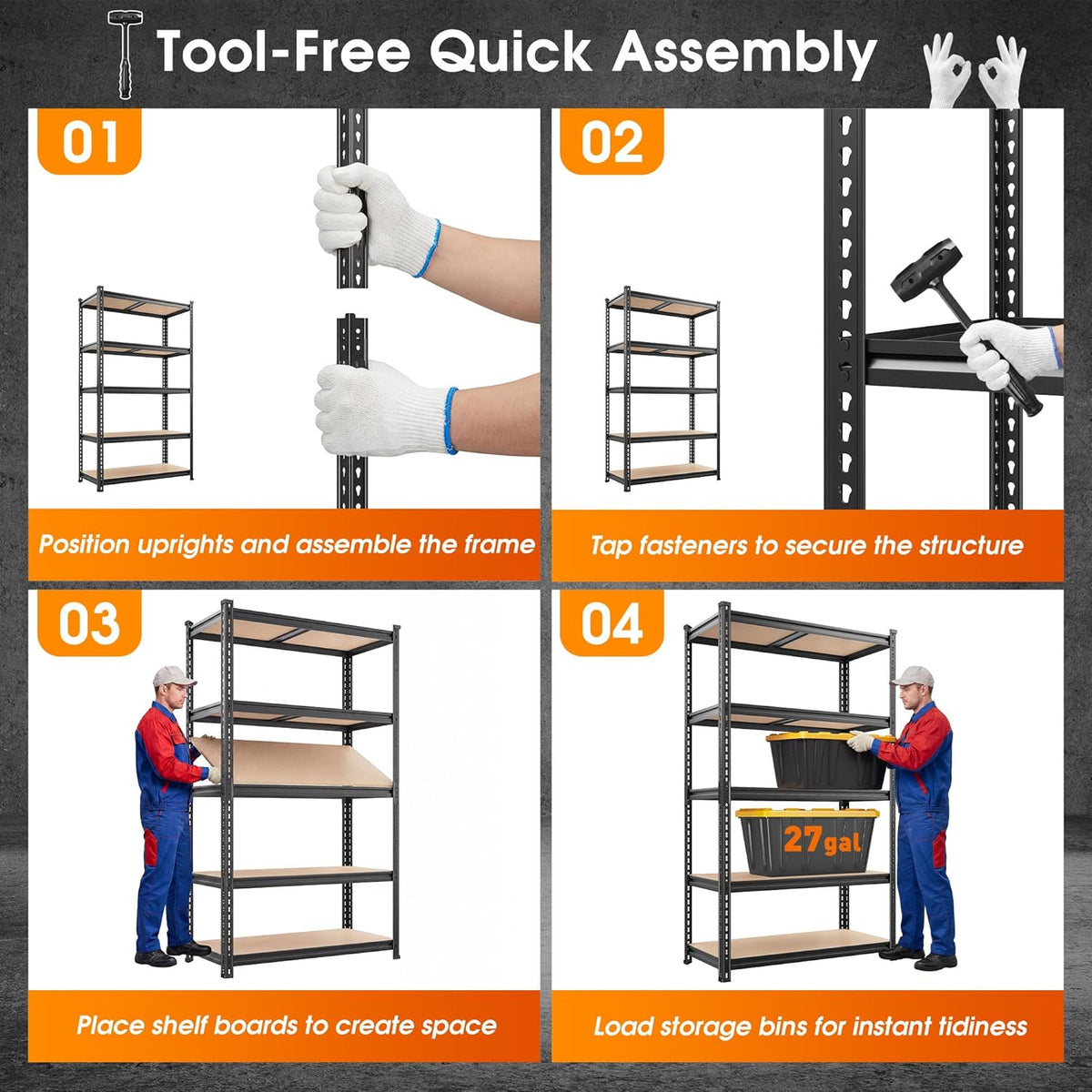 REIBII 2400LBS Garage Shelving,36" Wx16" Dx72" H Shelves for Basement