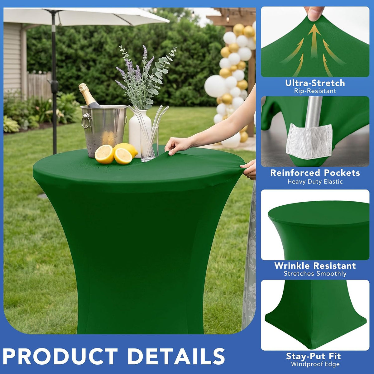 Cocktail Table Covers-Spandex Round High Top Table Cloths Party Green