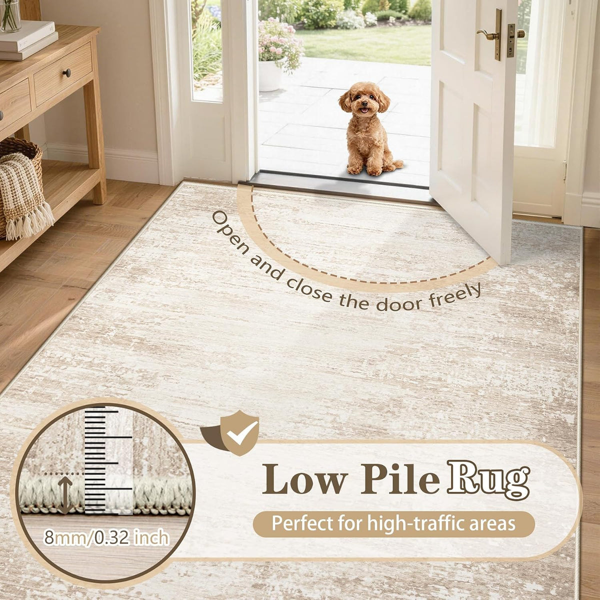 TENGTENGLINK Washable 8x10 Area Rugs for Living Room Modern Abstract Beige