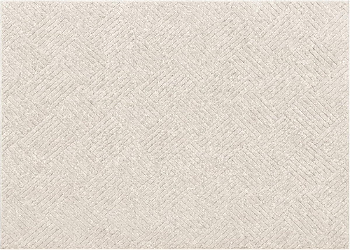 Vaukki 5x7 Living Room Area Rug, Beige Soft Geometric Fluffy Bedroom Mat