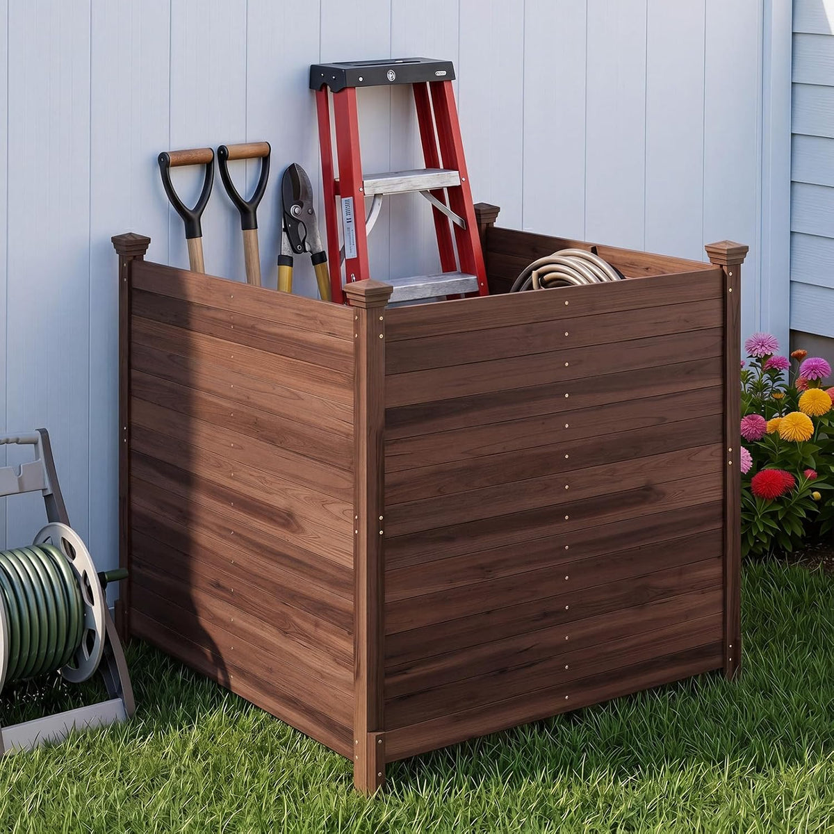 Giantex 3 Panels Wooden Privacy Fence with Stakes, 47" W x 45.5" H, Brown