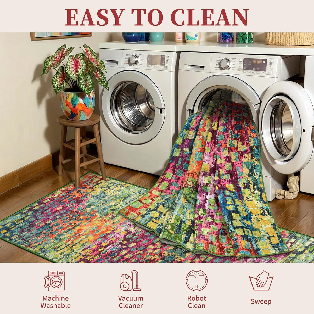 Colorful Abstract 2x6 Washable Runner Rug, Modern Non Slip Runner Rugs
