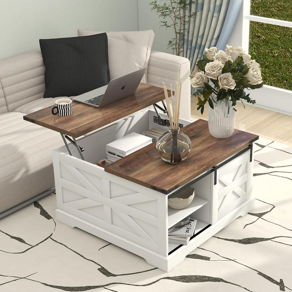TaoHFE Lift Top Coffee Table with Storage,Rustic Farmhouse Coffee Table