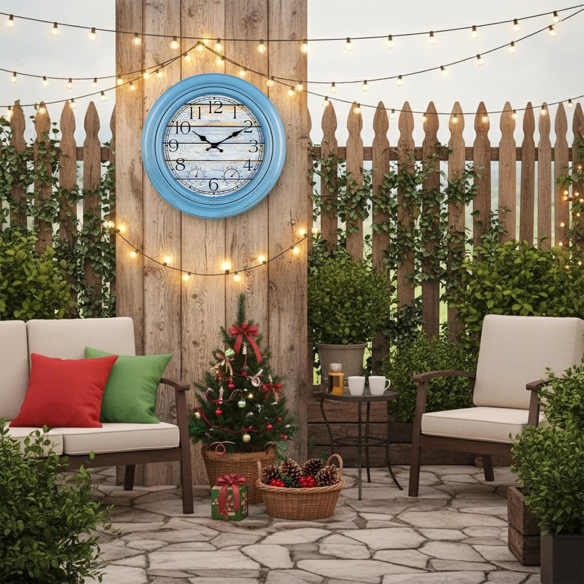 eYotto 18-Inch Outdoor Wall Clock with Waterproof Thermometer & Hygrometer