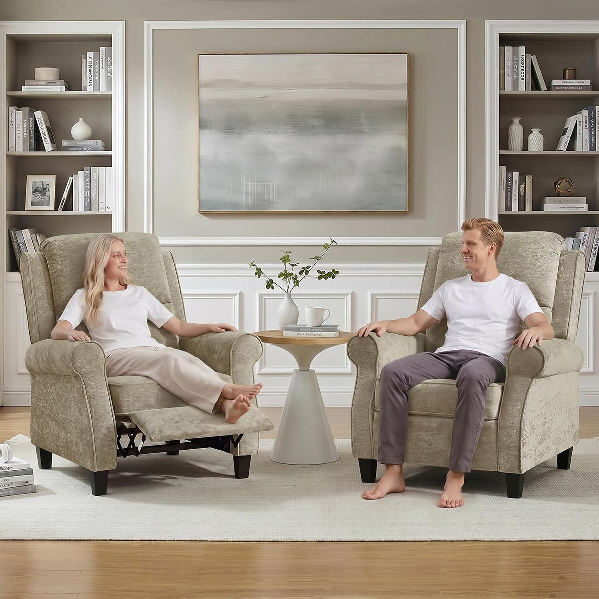 34.6" W Push Back Recliner Chair Set of 2, Chenille Camel