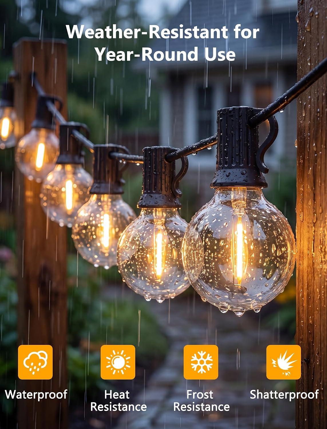 100FT Outdoor String Lights - Shatterproof G40 LED Bulbs, Waterproof Connectable Patio String Lights for Outside Backyard, Wedding & Bistro Party Decor, Warm White 2700K (50 Bulbs + 2 Spare)