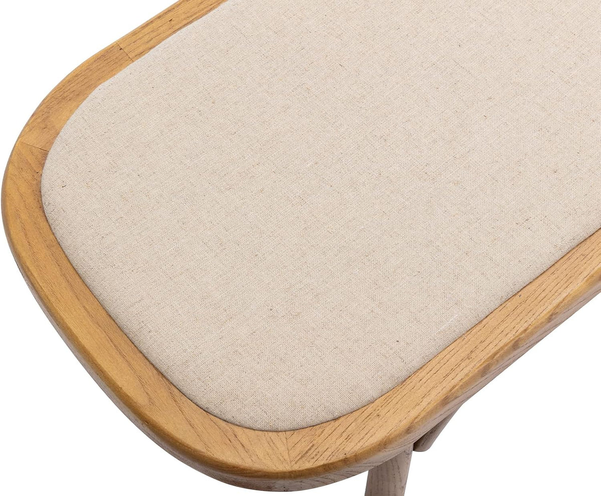 Kmax Upholstered Bench Fabric Entryway Bench Rustic Solid Wood 45 Inch for Living Room/Hallway/Bedroom, Beige