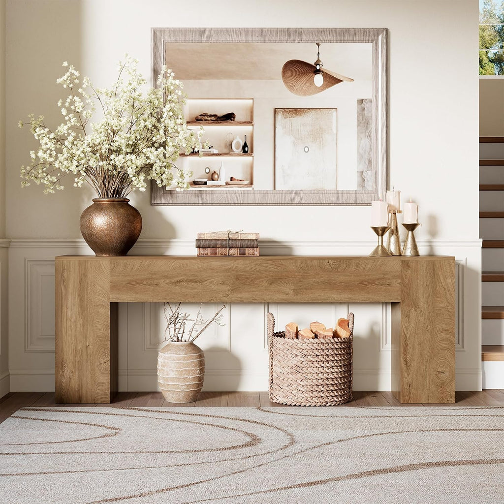 Extra Long Console Tables for Entryway 86-Inch, Natural Oak