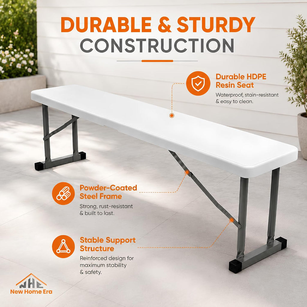 2.75ft plastic folding bench – lightweight and portable, side view