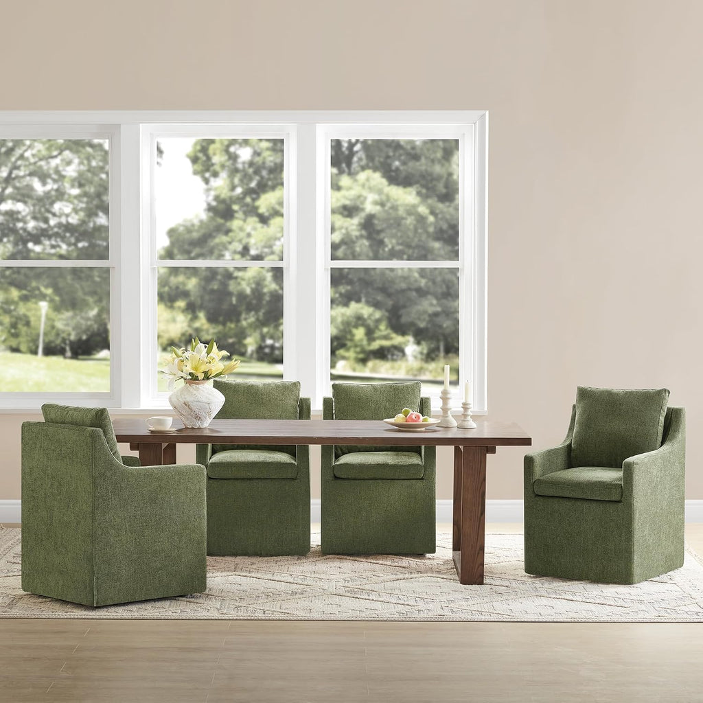 KISLOT Upholstered Dining Chairs Set of 2 with Casters, Moss Green