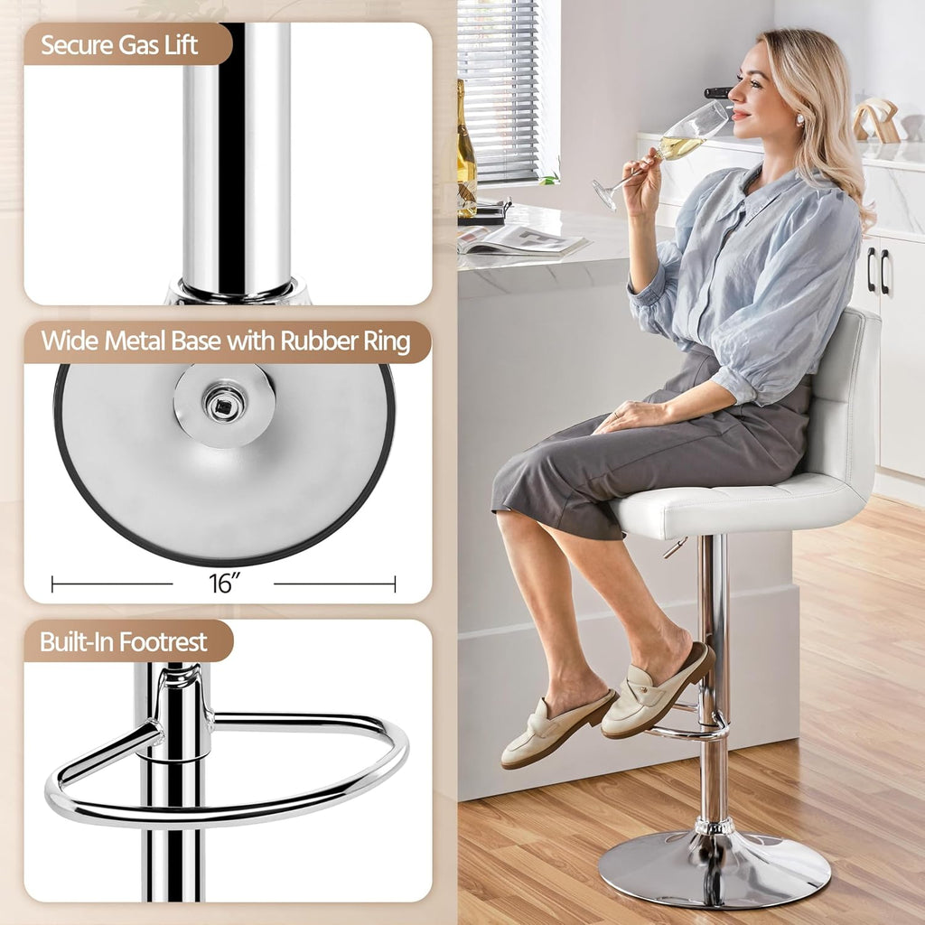 Yaheetech Single Bar Stool Adjustable Counter Height Barstool White