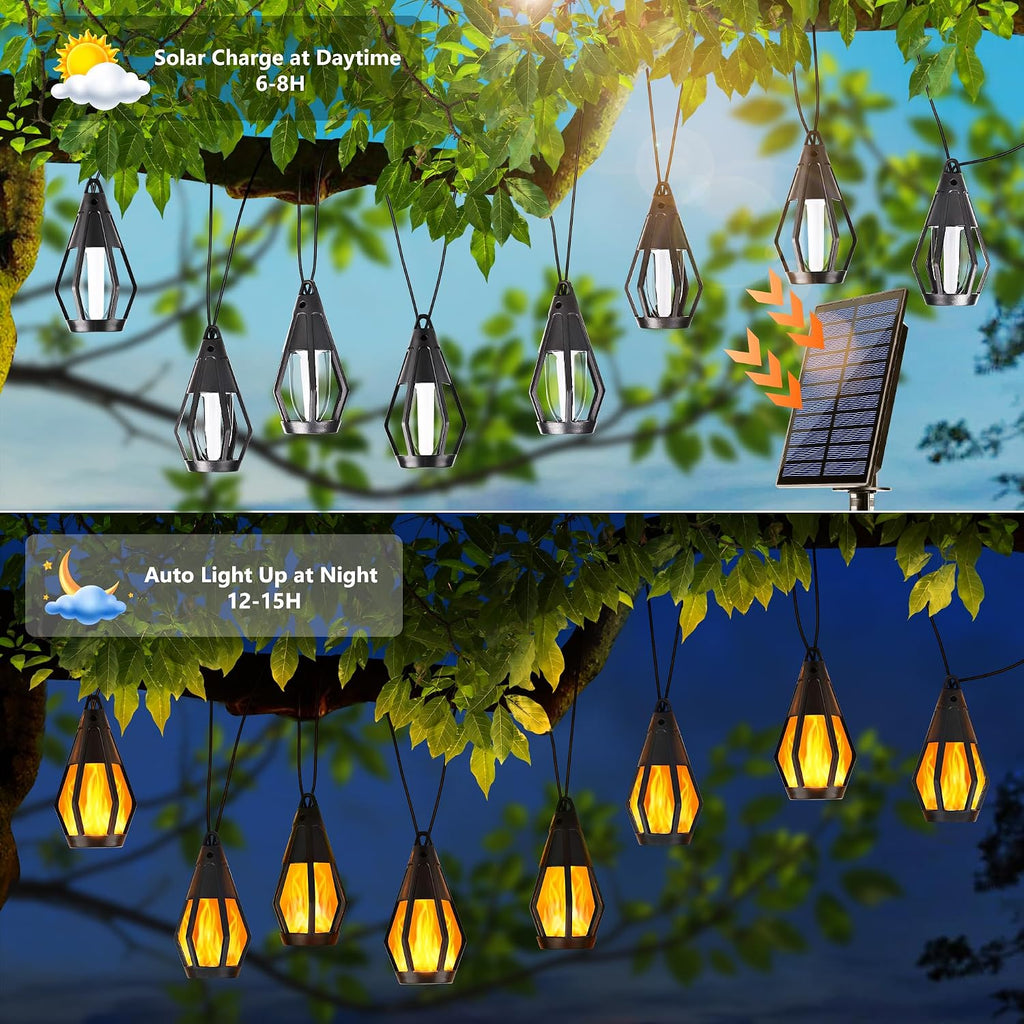 Solar String Lights for Outside, 44Ft Solar Patio Light with 20 Flickering