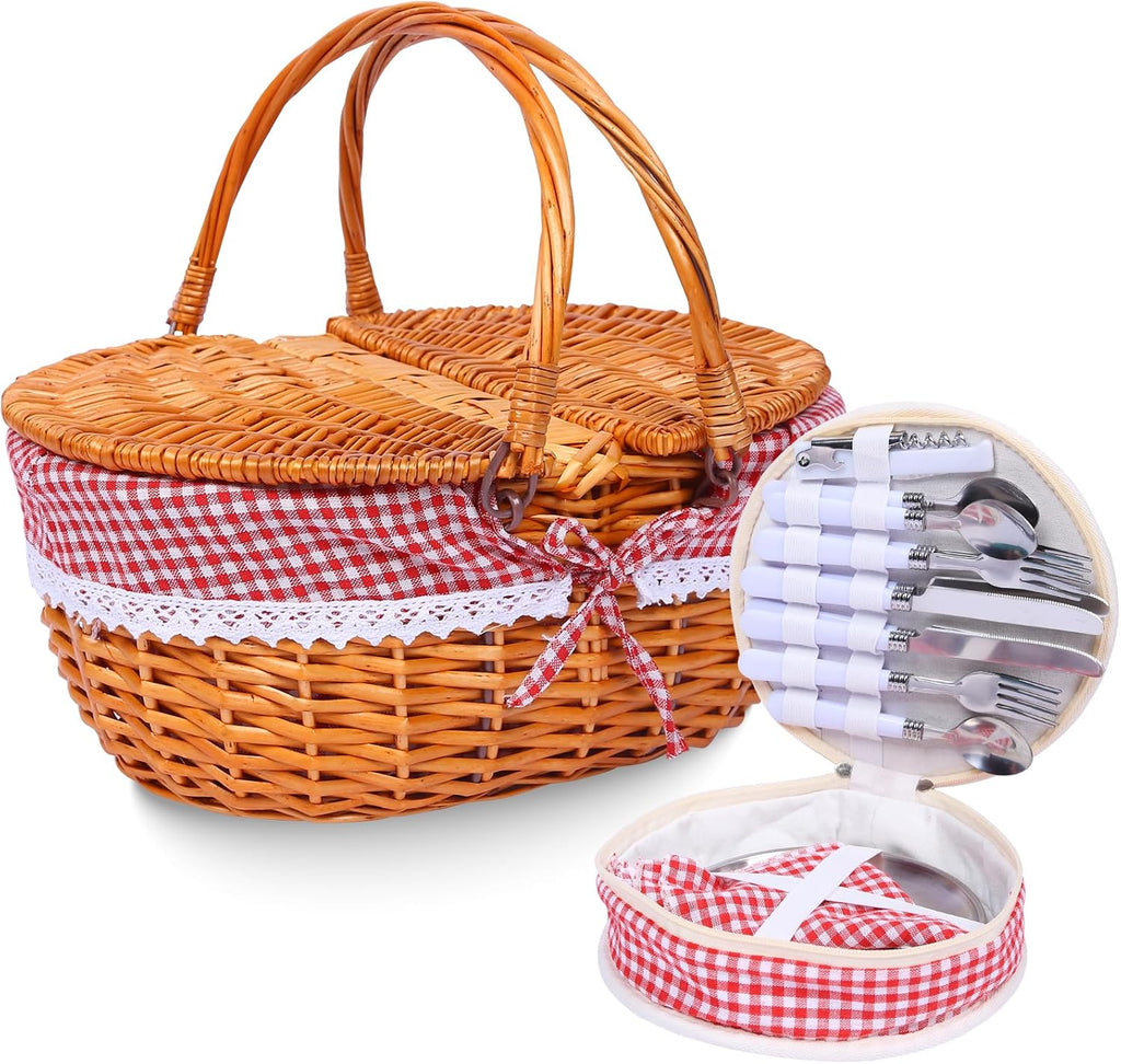 Wicker Picnic Basket with Handle, 15" Large Picnic Basket